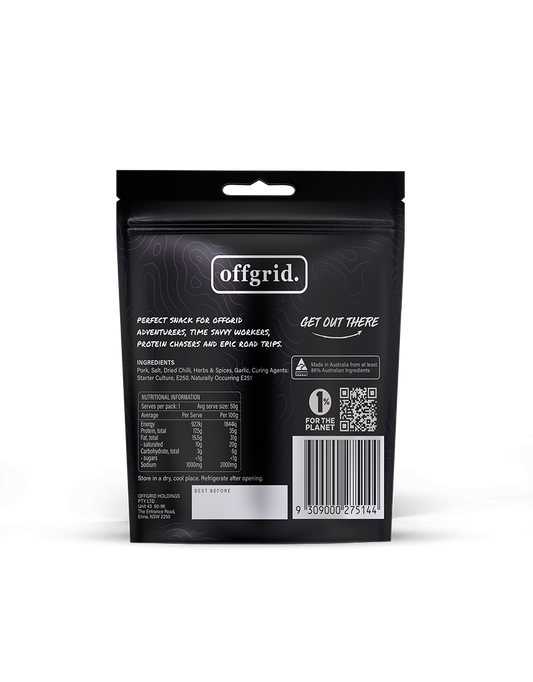 Offgrid wood smoked salami snack chilli flavour