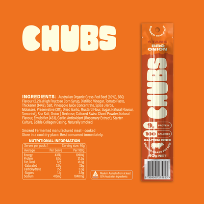 CHUBS BBQ ONION BEEF STICK - 12 PACK - 40gr each