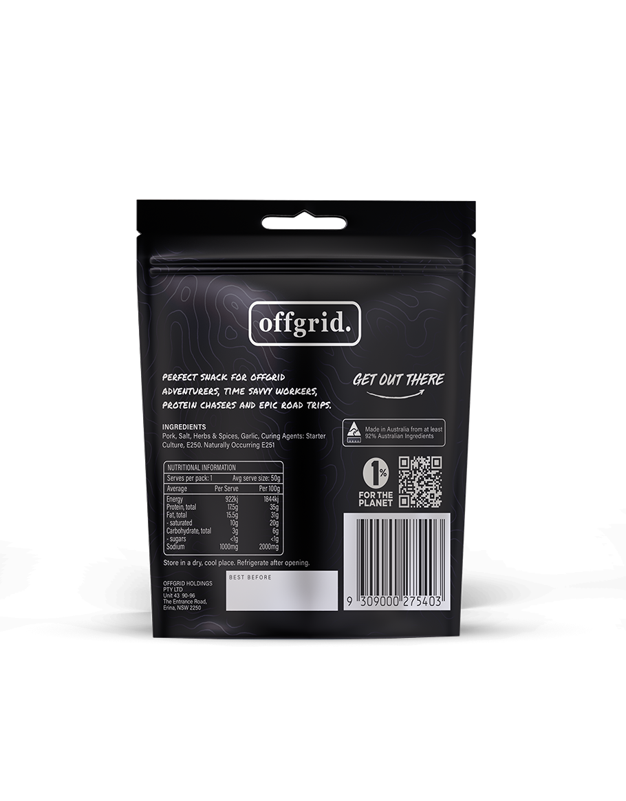 Offgrid wood smoked salami snack original flavour